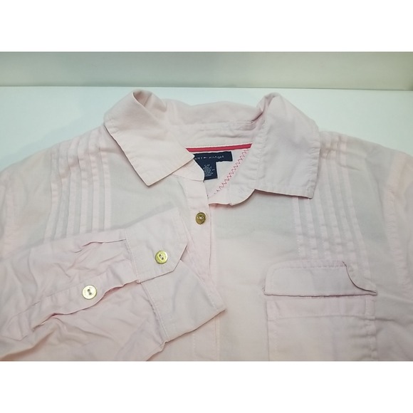Tommy Hilfiger Tops - Tommy‎ Hilfiger Womens Pink Roll-Tab Long Sleeve Button Up Pleated Top